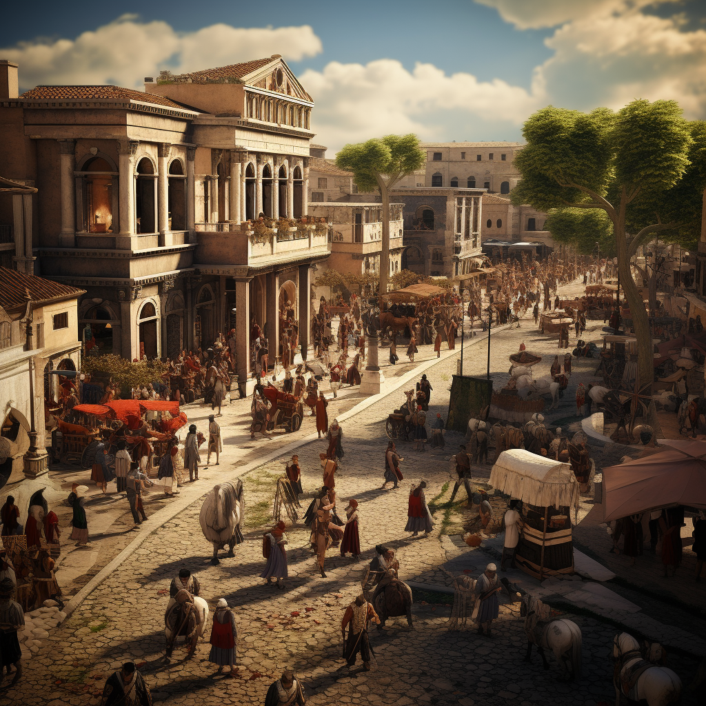 Vibrant scene of an ancient Roman street