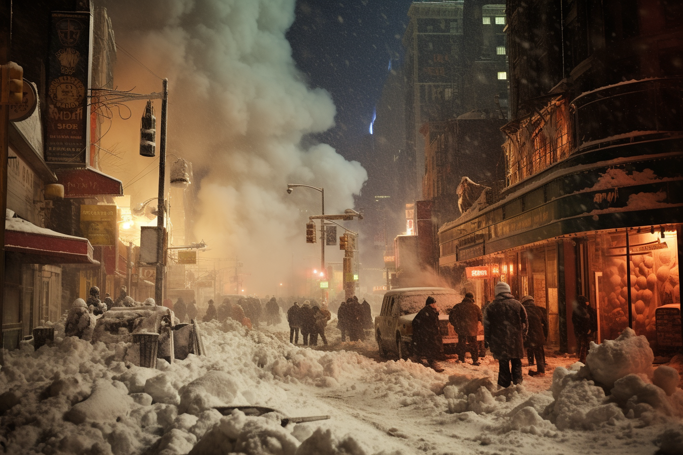 Snowy Night on Busy New York City Streets