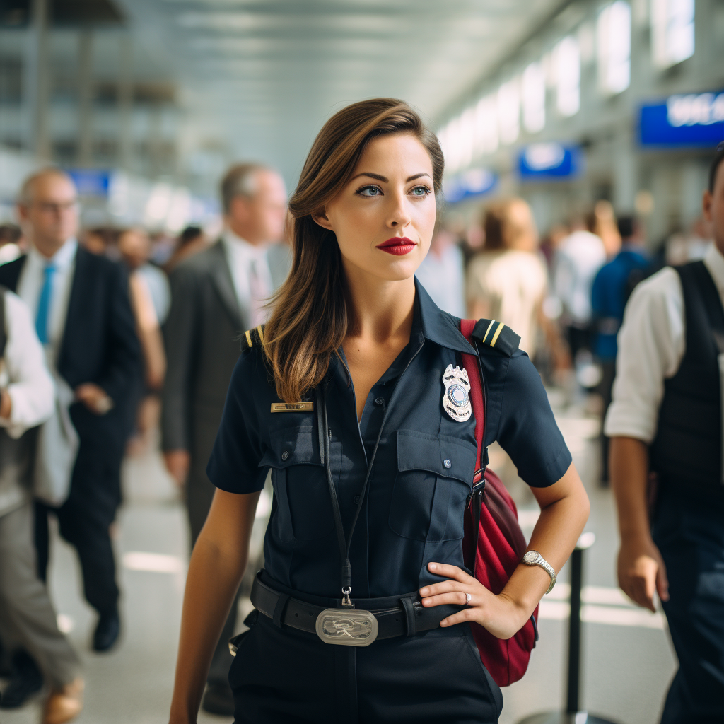 Candid photo of TSA officer at busy airport