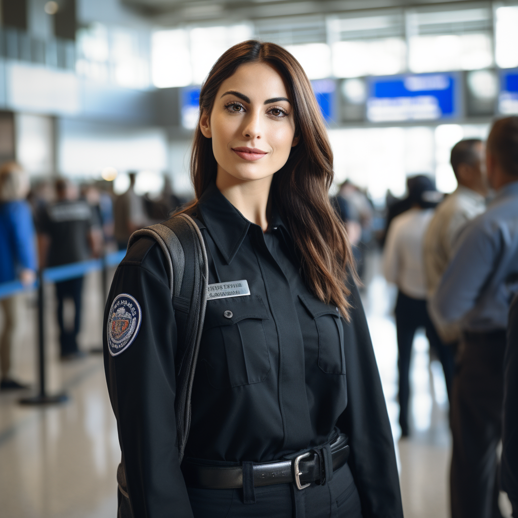 Female TSA officer at crowded airport