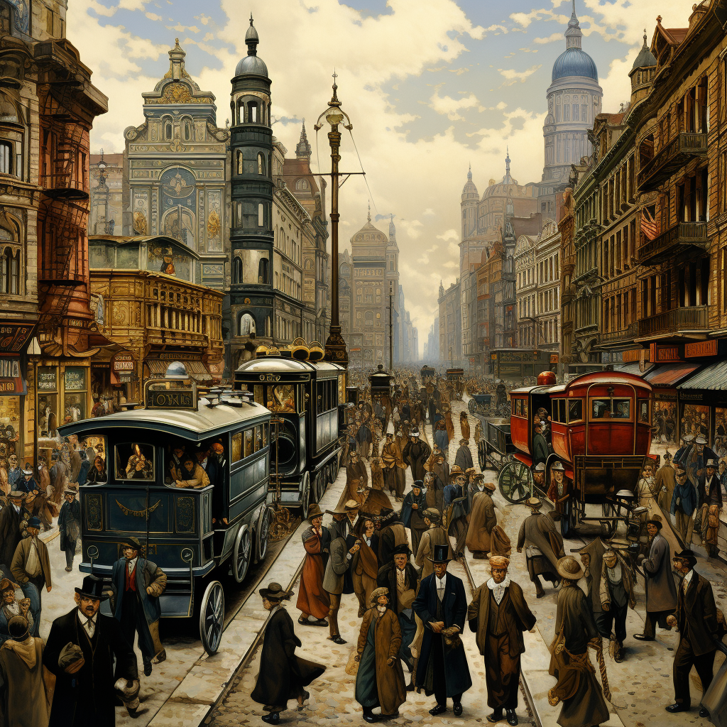 Busy City in 1913 with People