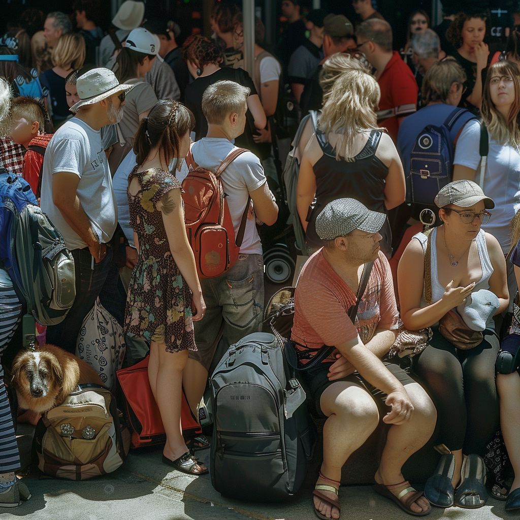 Busy Art Fair Crowd Sitting