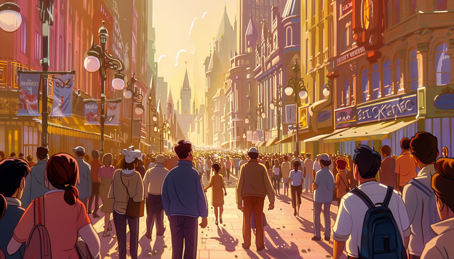 Busy Street People Disney Style