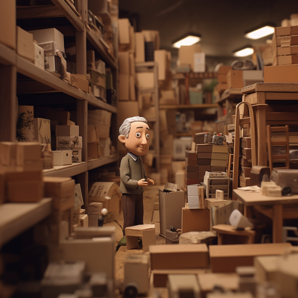 Busy warehouse stop animation in Anomalisa style