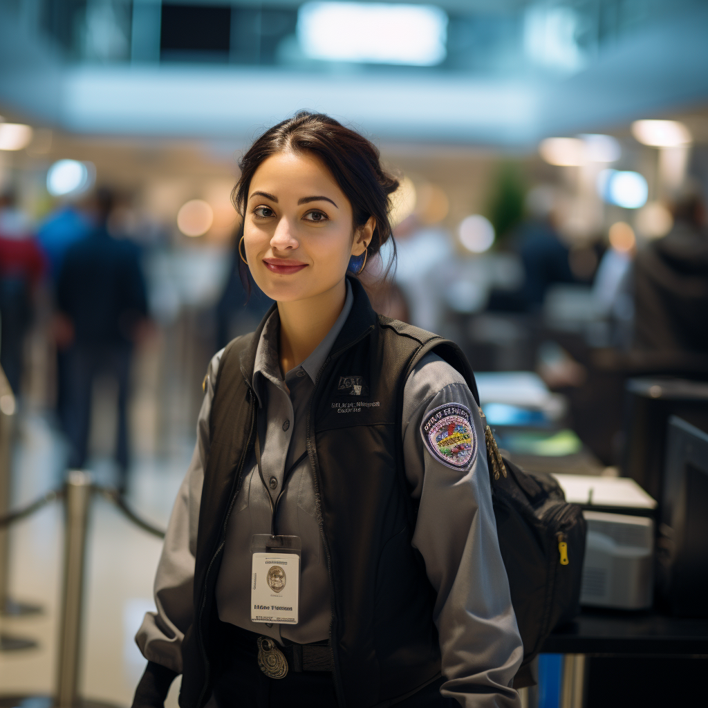 Female TSA officer at crowded airport