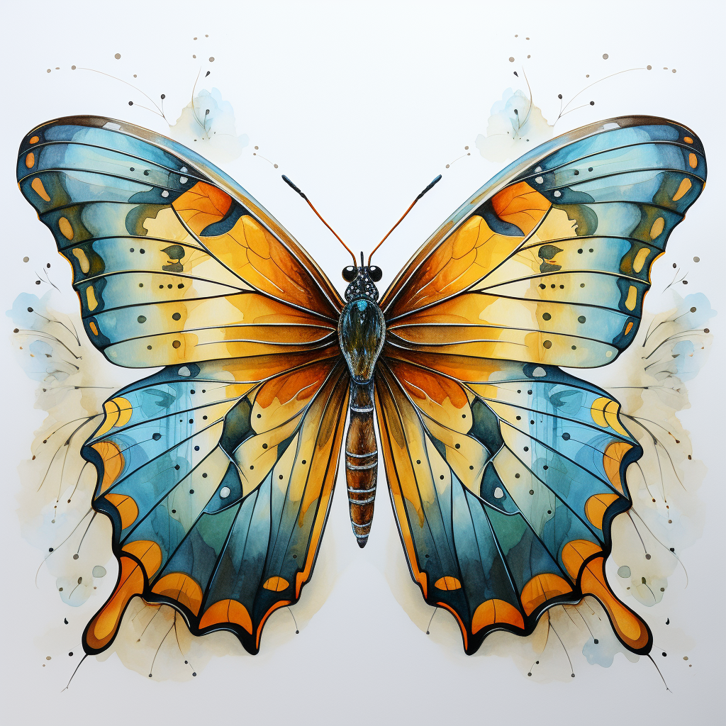 Colorful Watercolor Butterfly on White Background