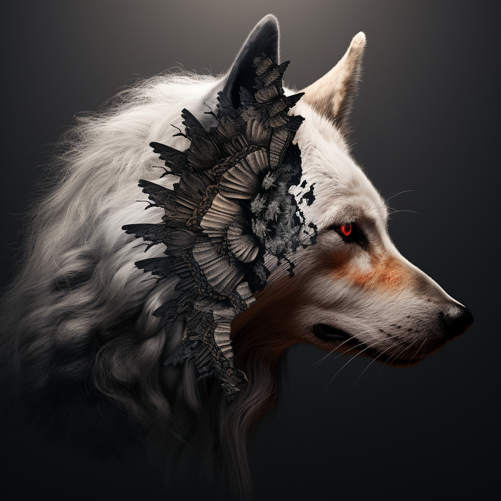 Half butterfly half wolf animal with wings side view