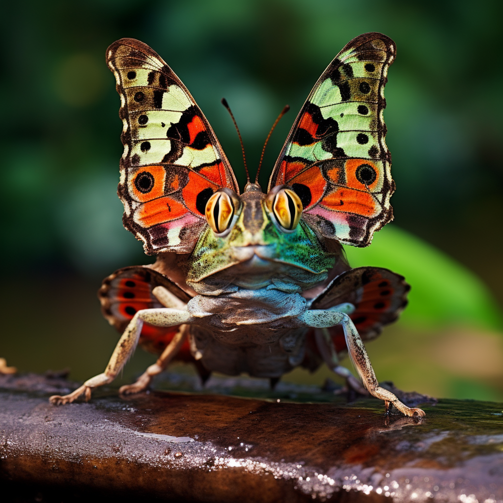 Unusual butterfly with a frog head