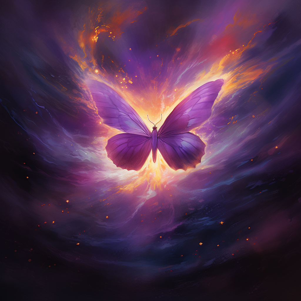 Beautiful butterfly on purple celestial background