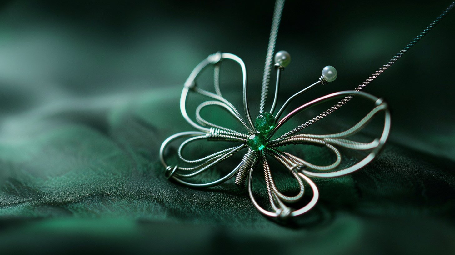 Elegant Butterfly Necklace Pendant Green Gems