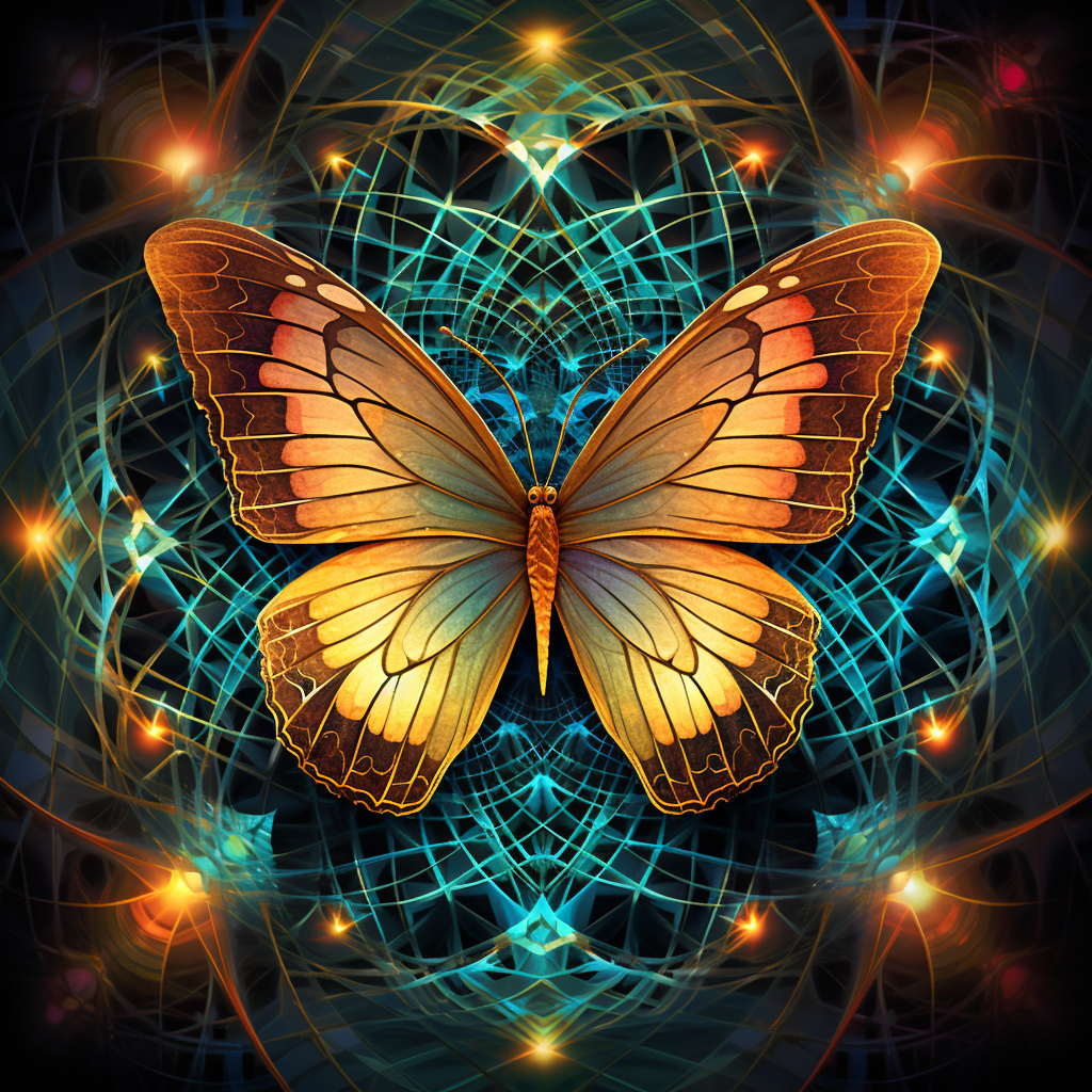 Vibrant butterfly with psychedelic spirals