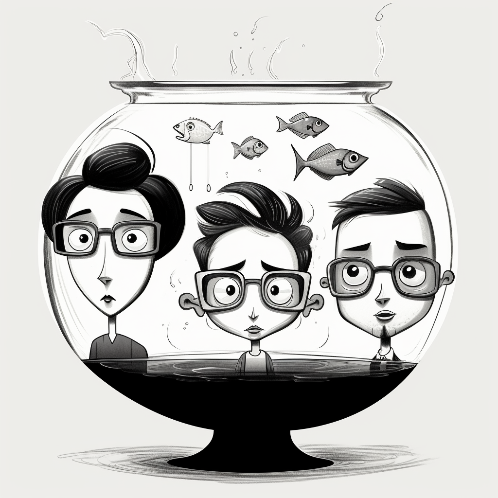 Character Heads with Fish Bowl Illustration