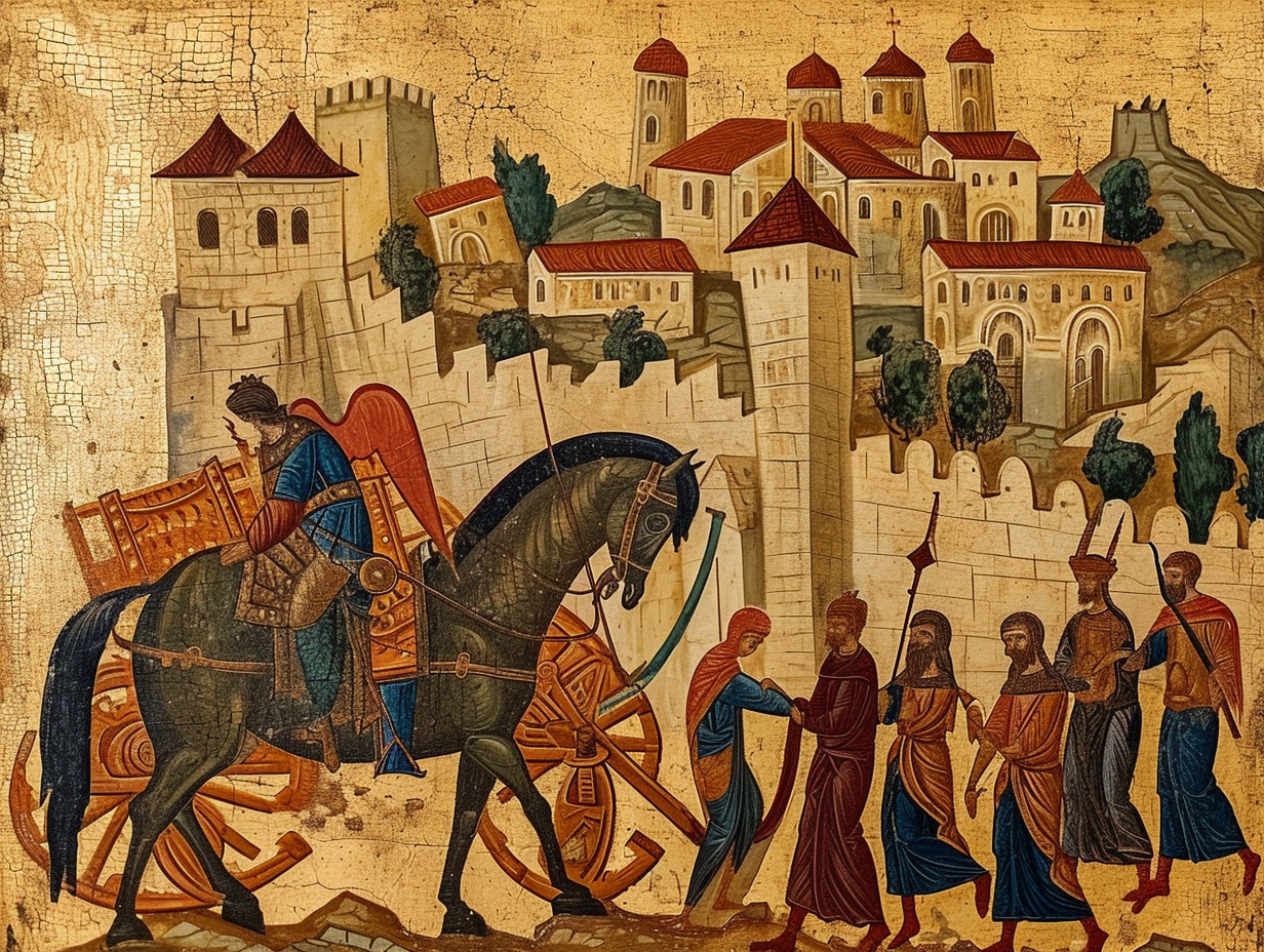 Byzantine icon depicting Trojan Horse