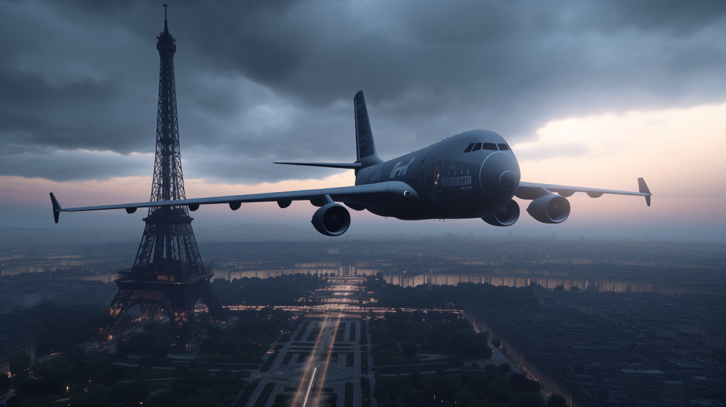 Boeing C-17 Globemaster flying over Eiffel Tower