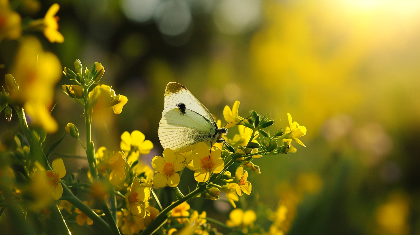 Cabbage Butterfly on Canola Flower