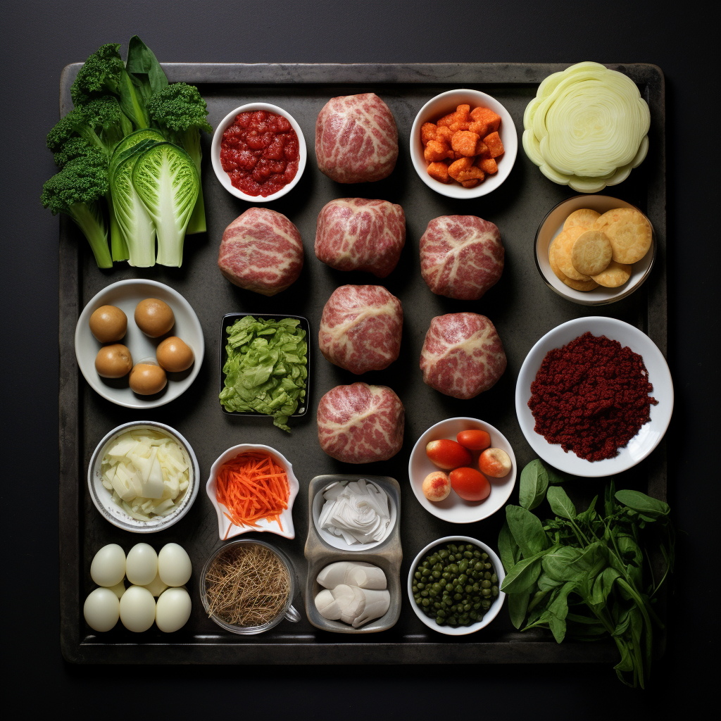 Knolling of cabbage rolls and meatballs