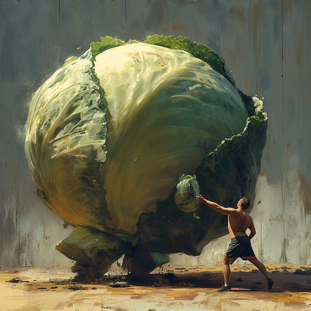 Athlete throwing cabbage in shot put event