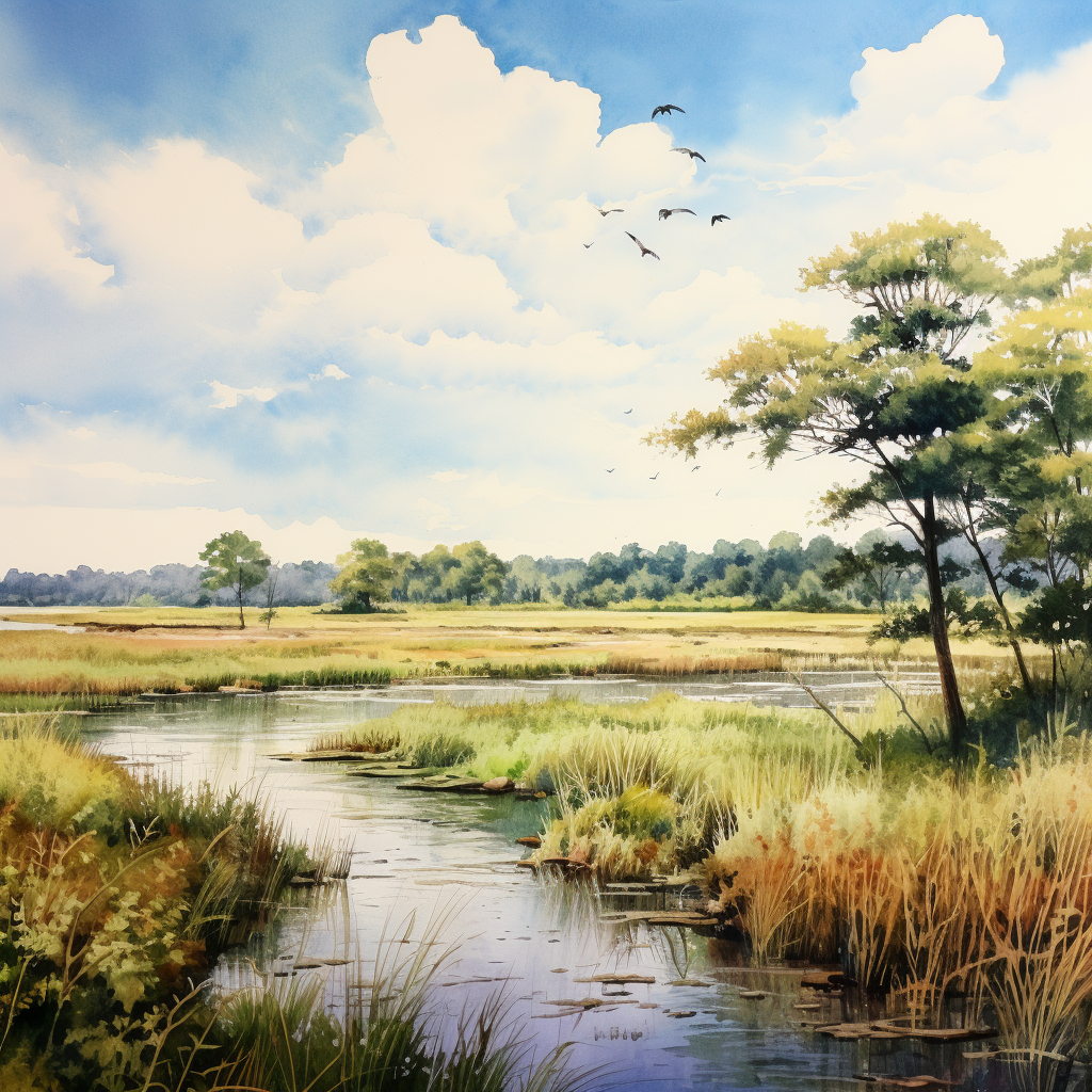 Stunning watercolor painting of Cache River National Wildlife Refuge