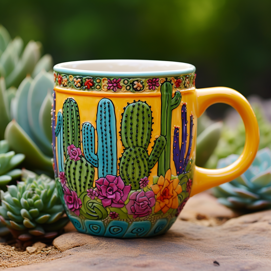 Colorful cactus ceramic mug