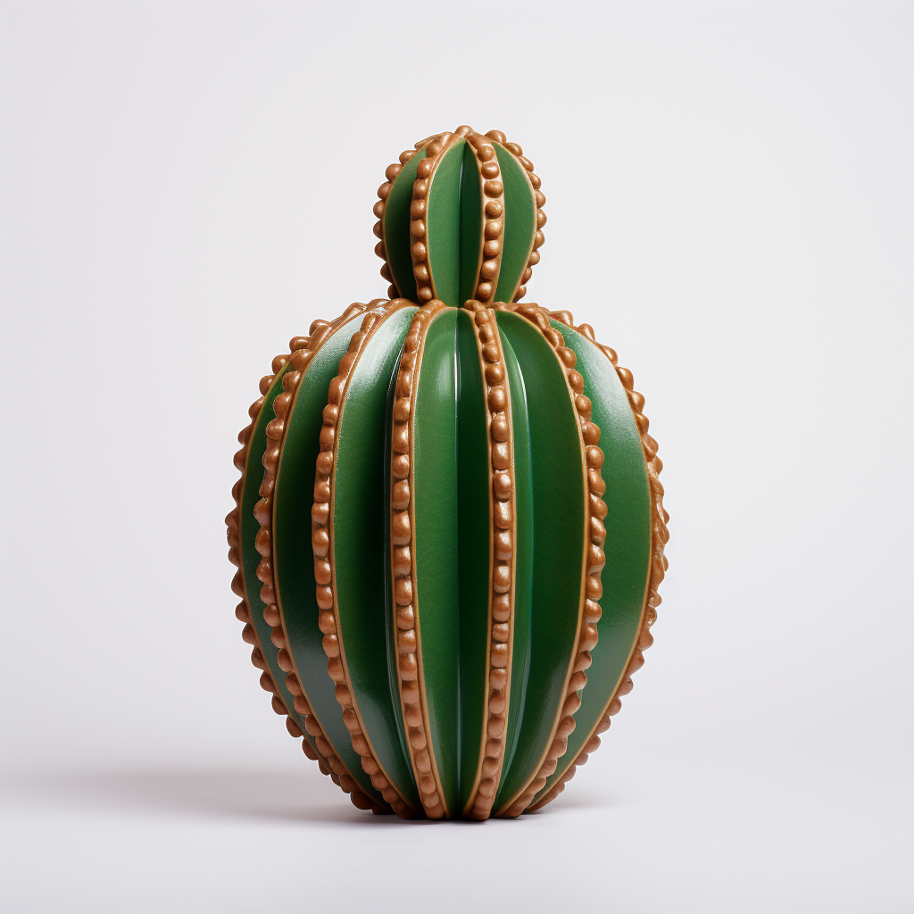 Leather Cactus Sculpture on White Background