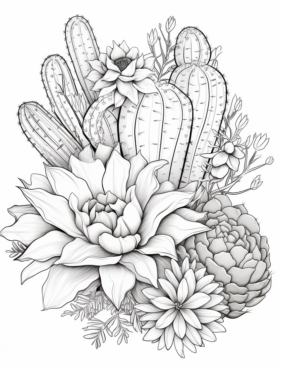 Black and White Cactus and Succulent Coloring Pages