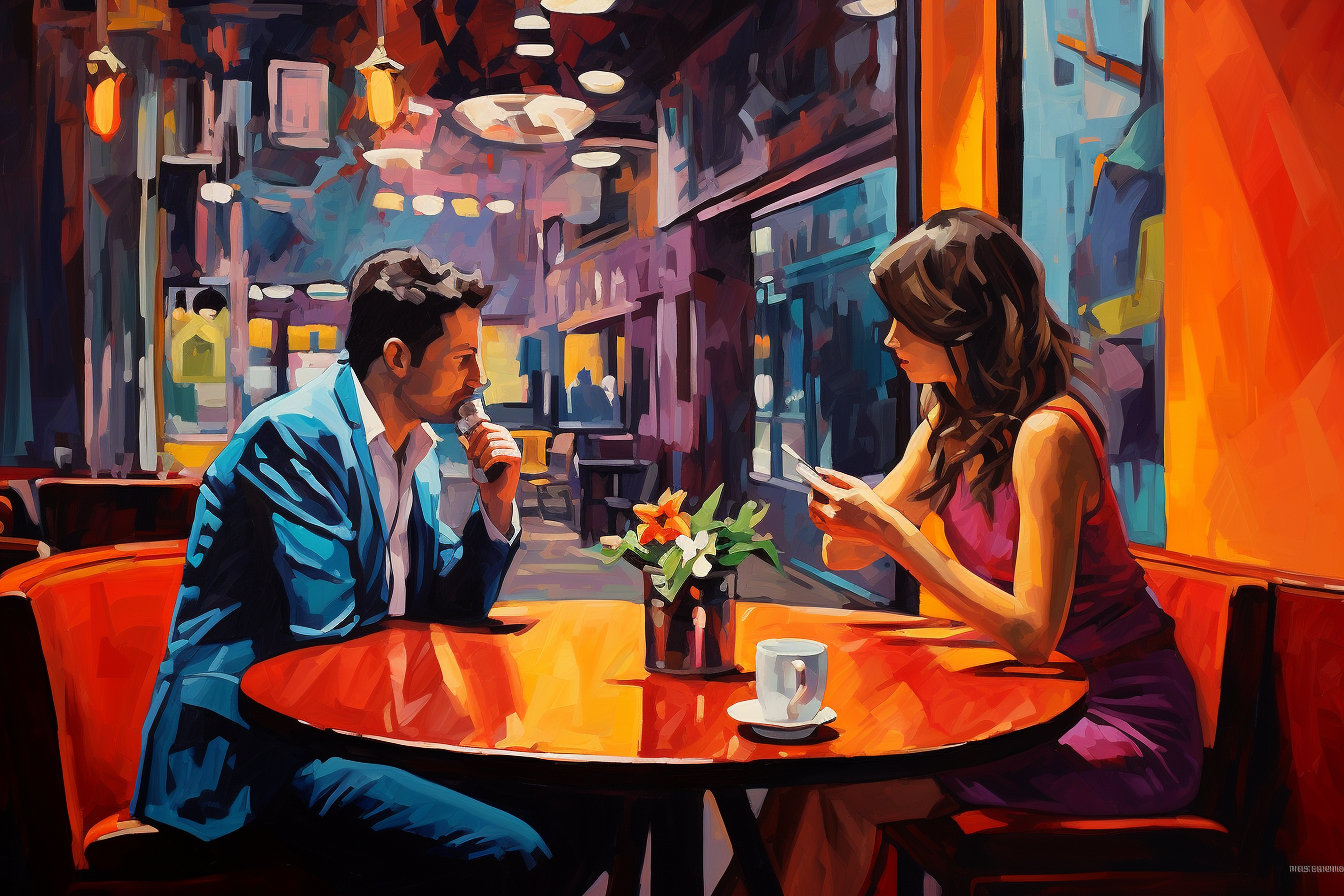 couple enjoying coffee inside cafe