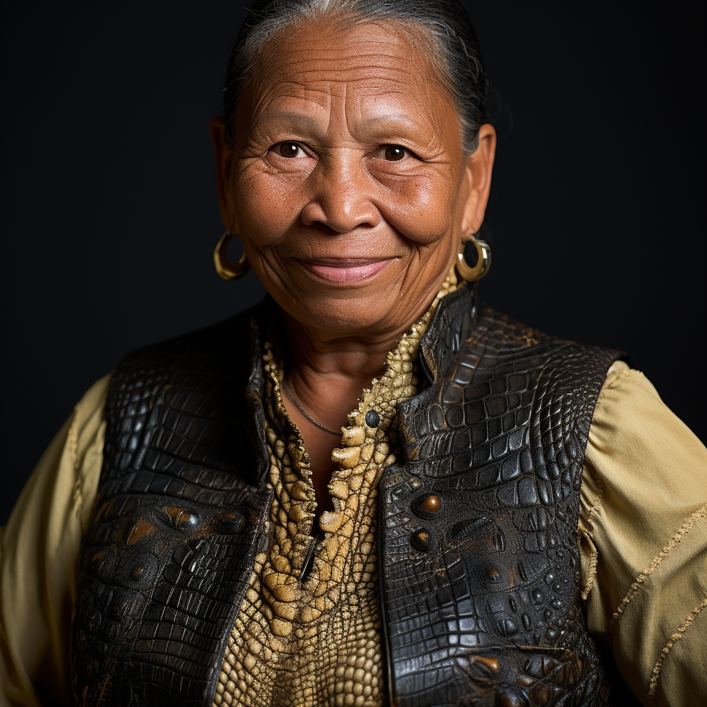 Fashionable cajun woman in alligator skin vest