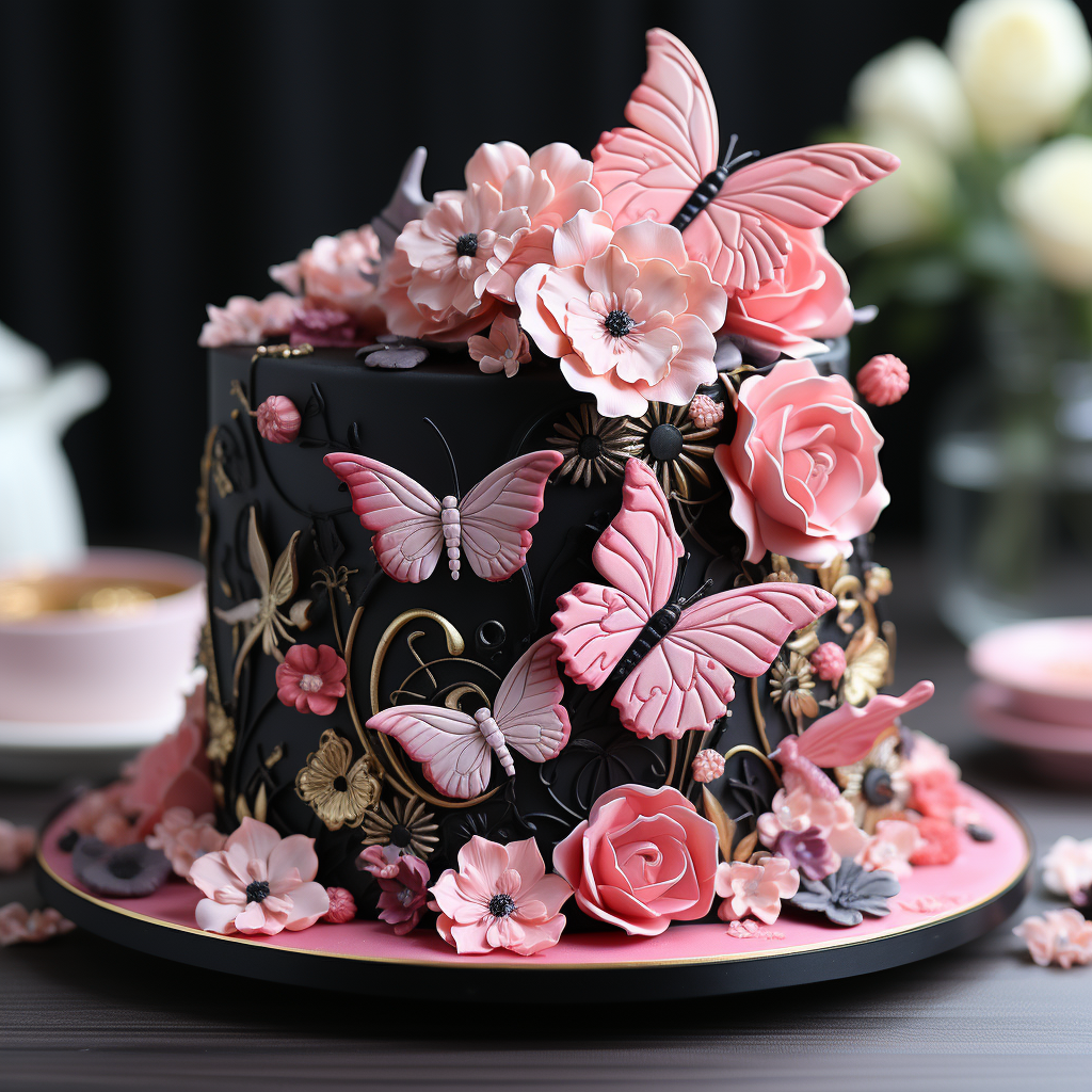 Tall cake with butterfly wafer paper