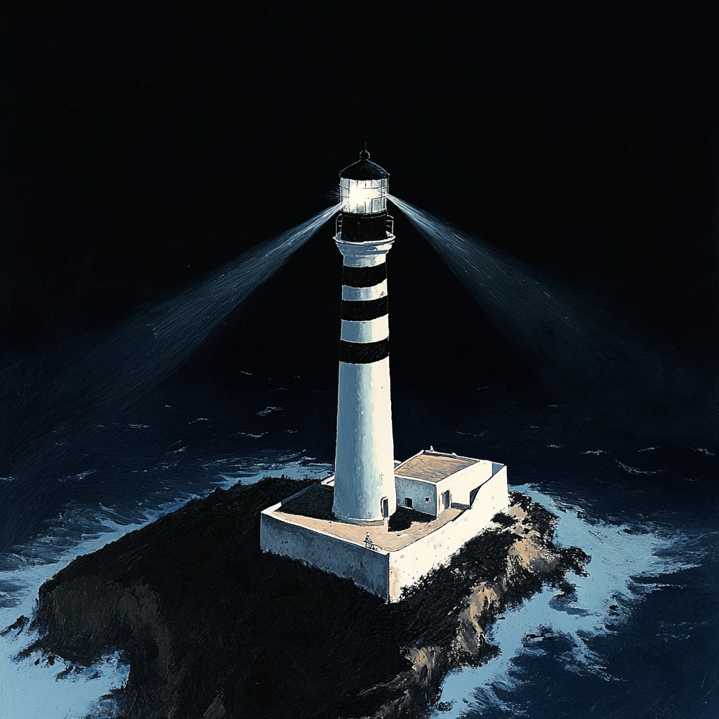 Lighthouse at night with cinematic lighting