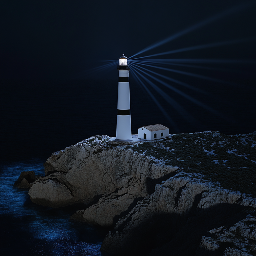 lighthouse night beams scenic view