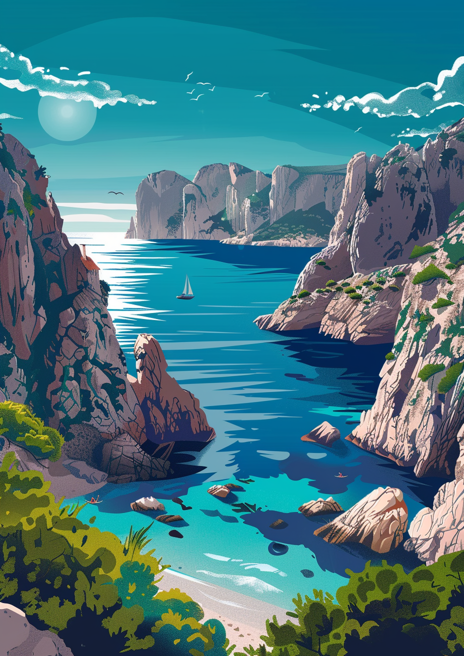 Calanques Marseille Flat Illustration Art