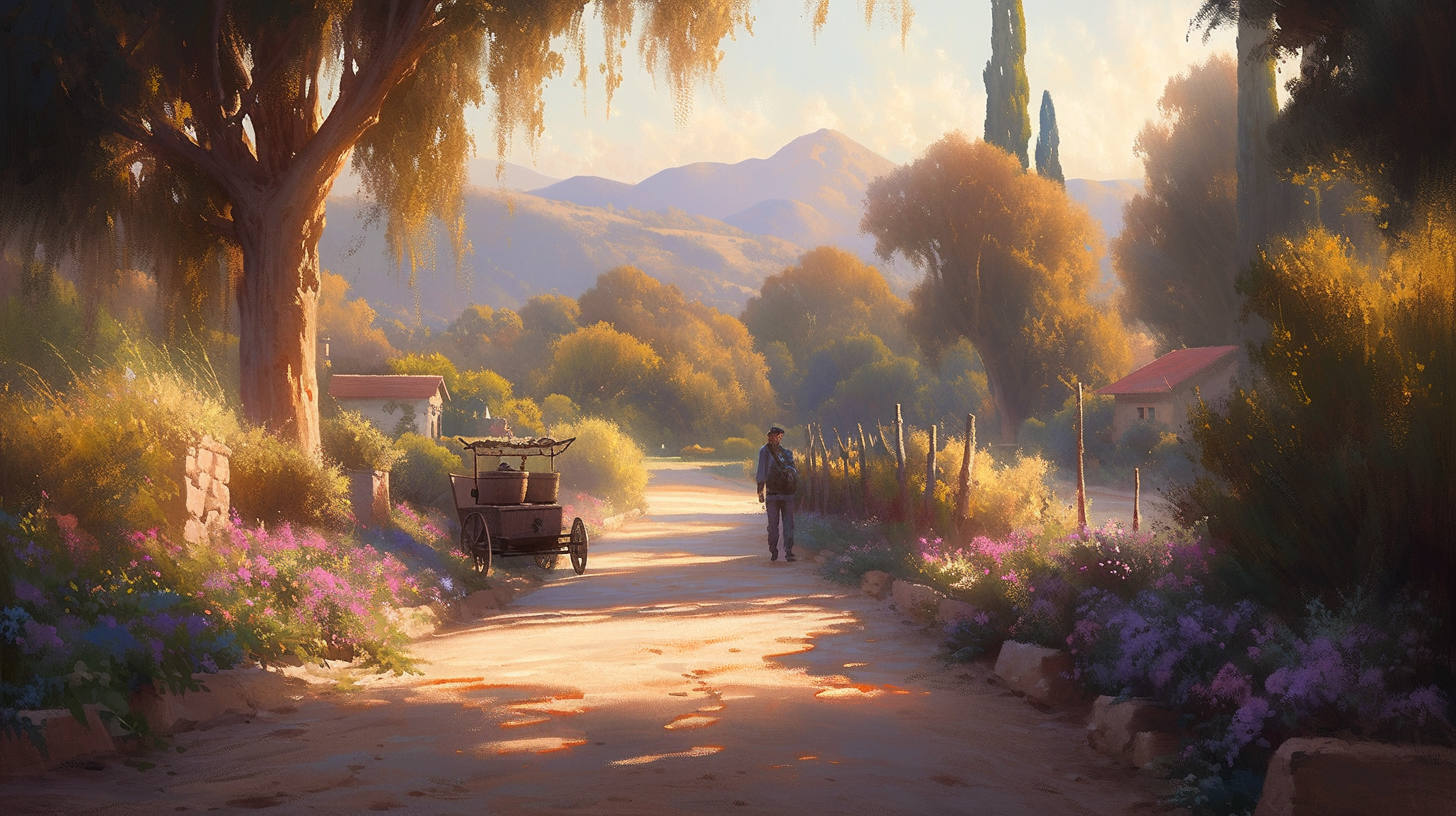 Colorful California Vineyard Landscape Painting