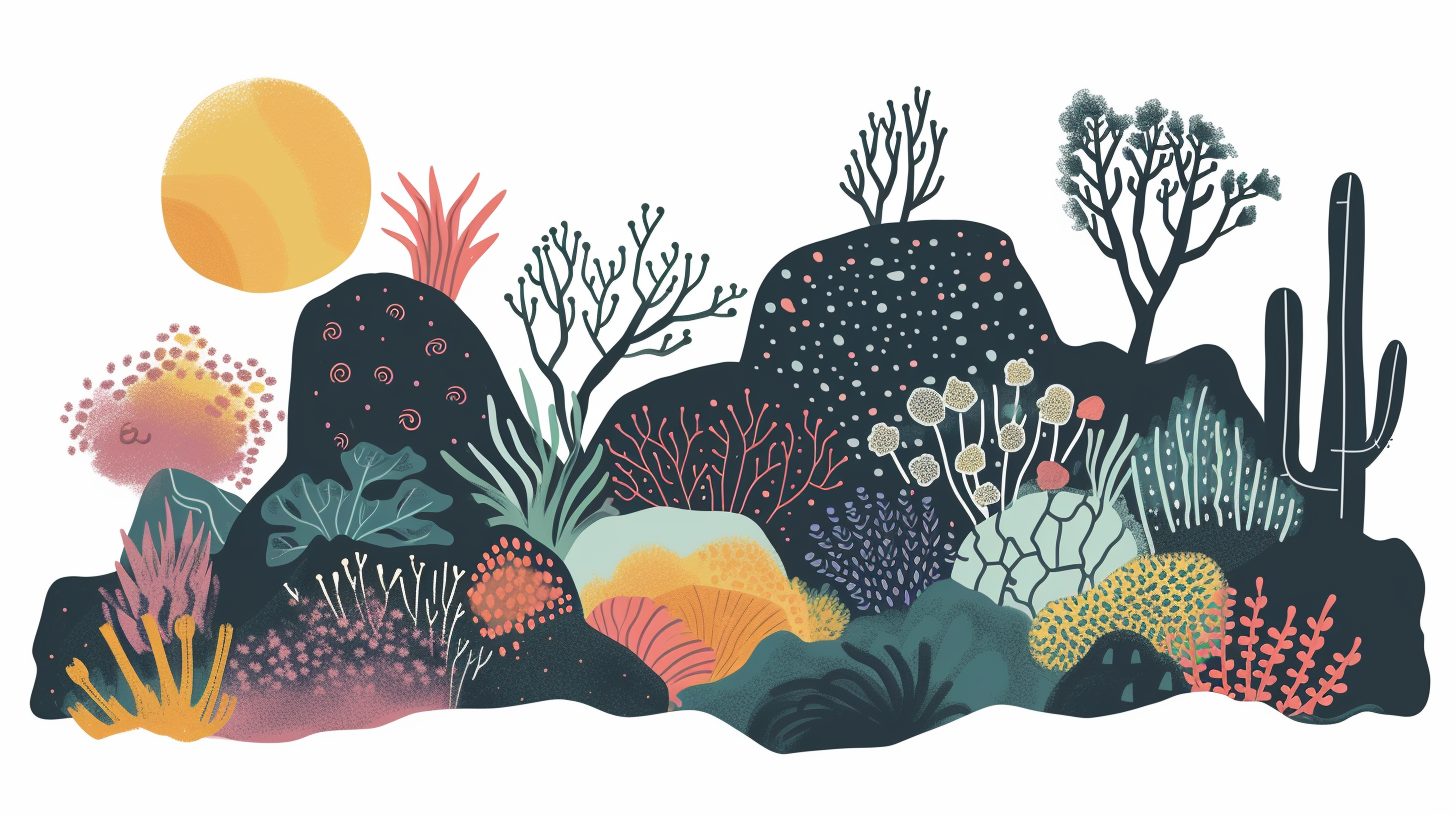 California nature scene with simple shapes and flat colors