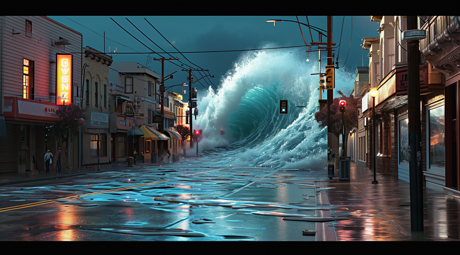 Massive wave crashing on California street