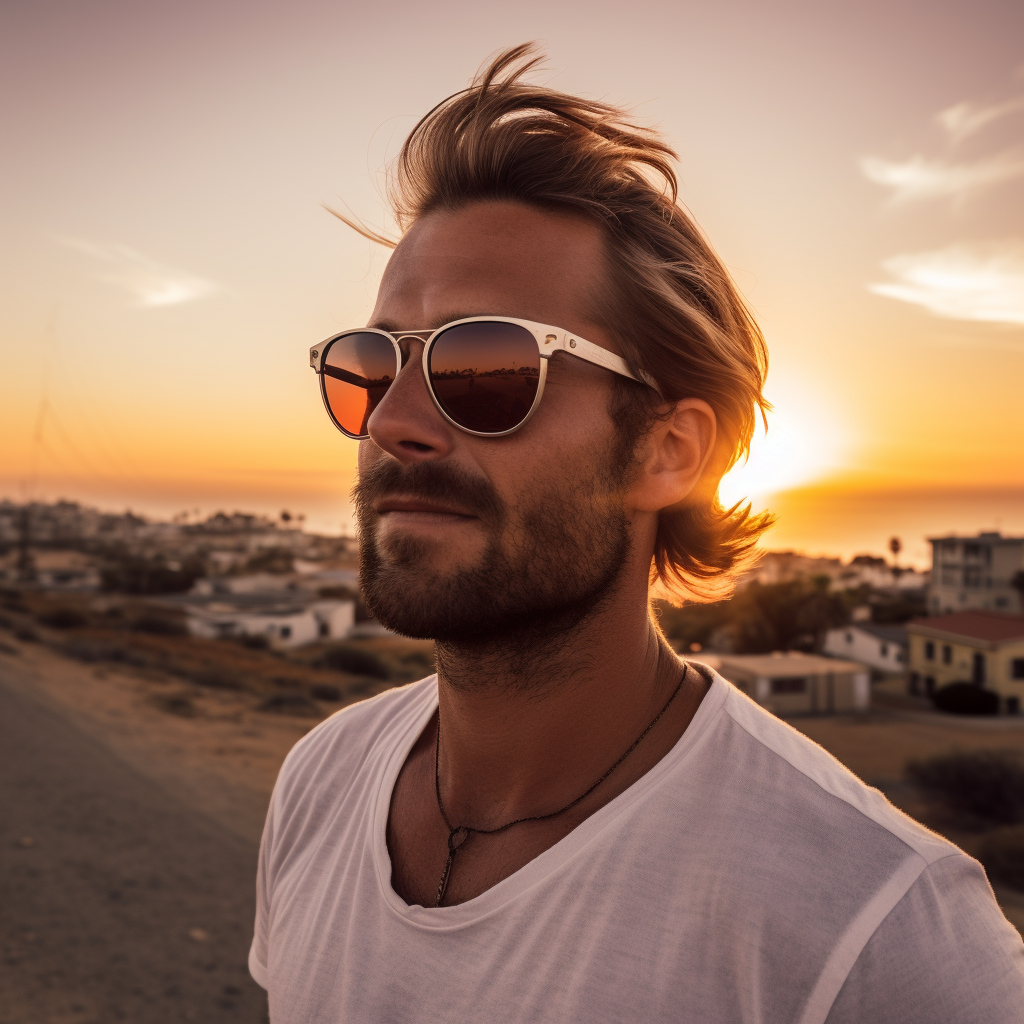 Man with White Scar enjoying California Sunset