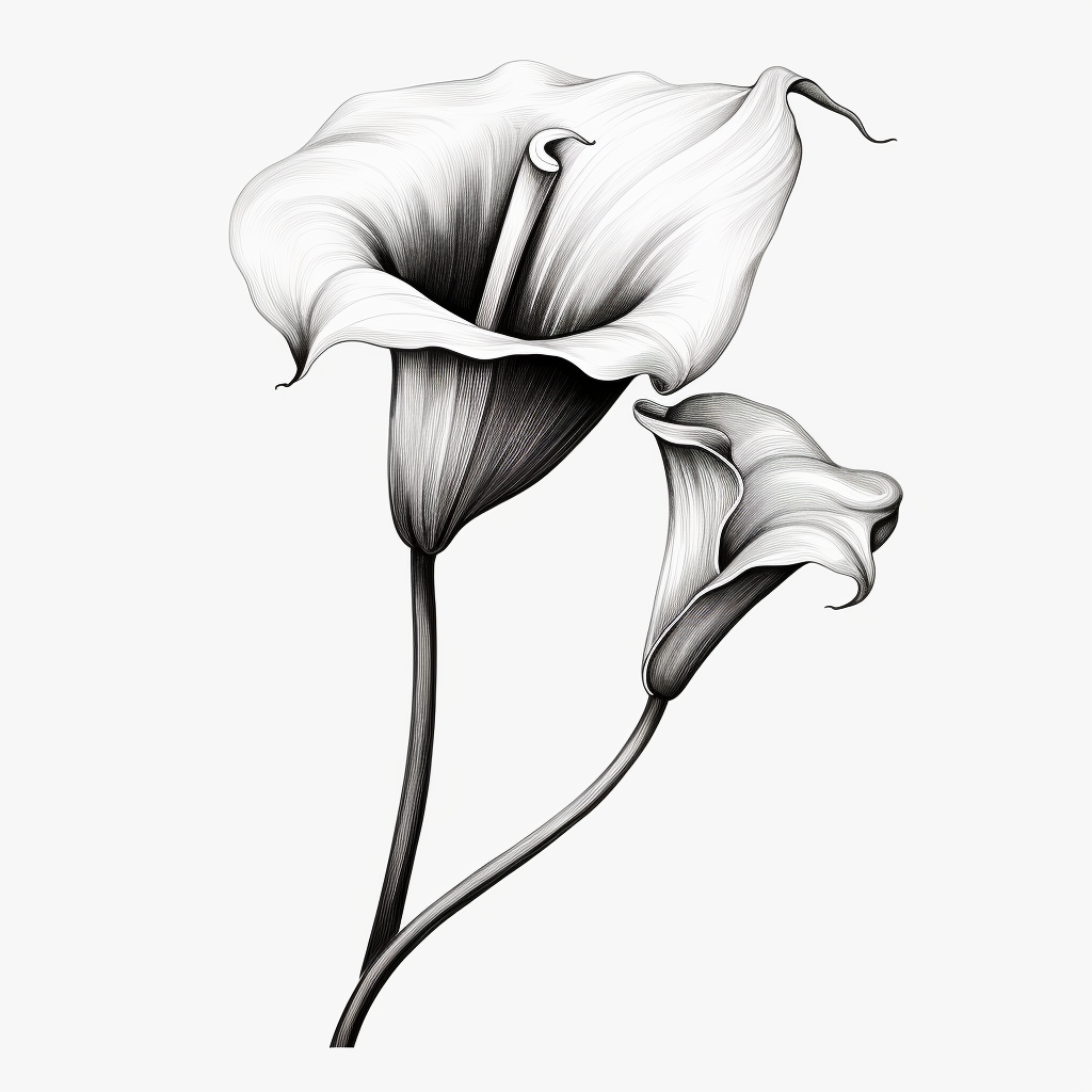 Vibrant calla lilly illustration in black, white, and green