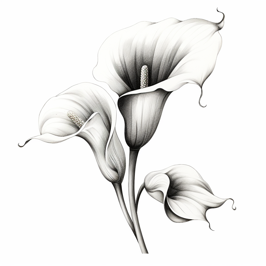 Beautiful calla lilly black and white illustration