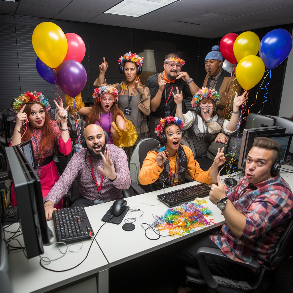 Happy call center team celebrating birthday