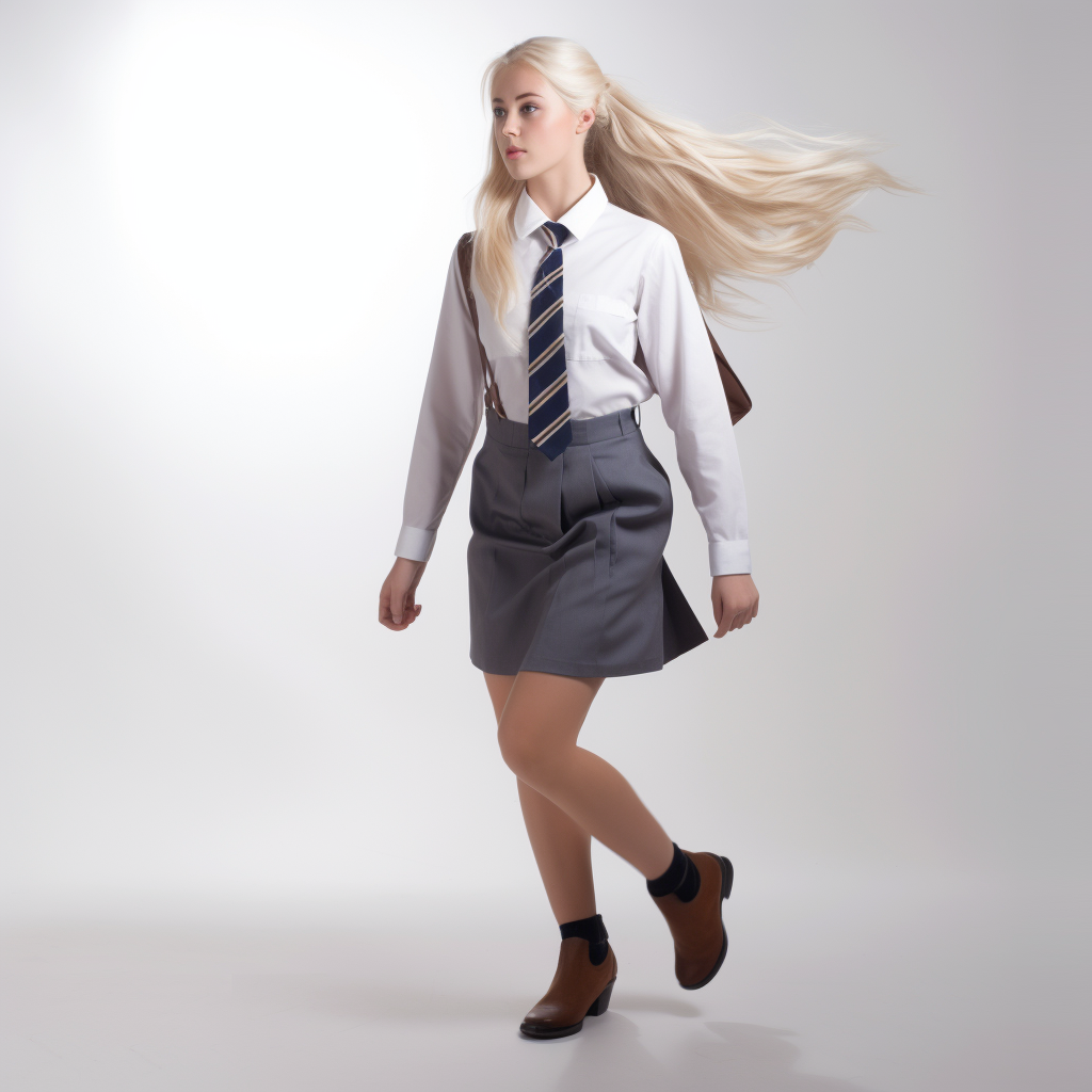 Calm man in girl school uniform