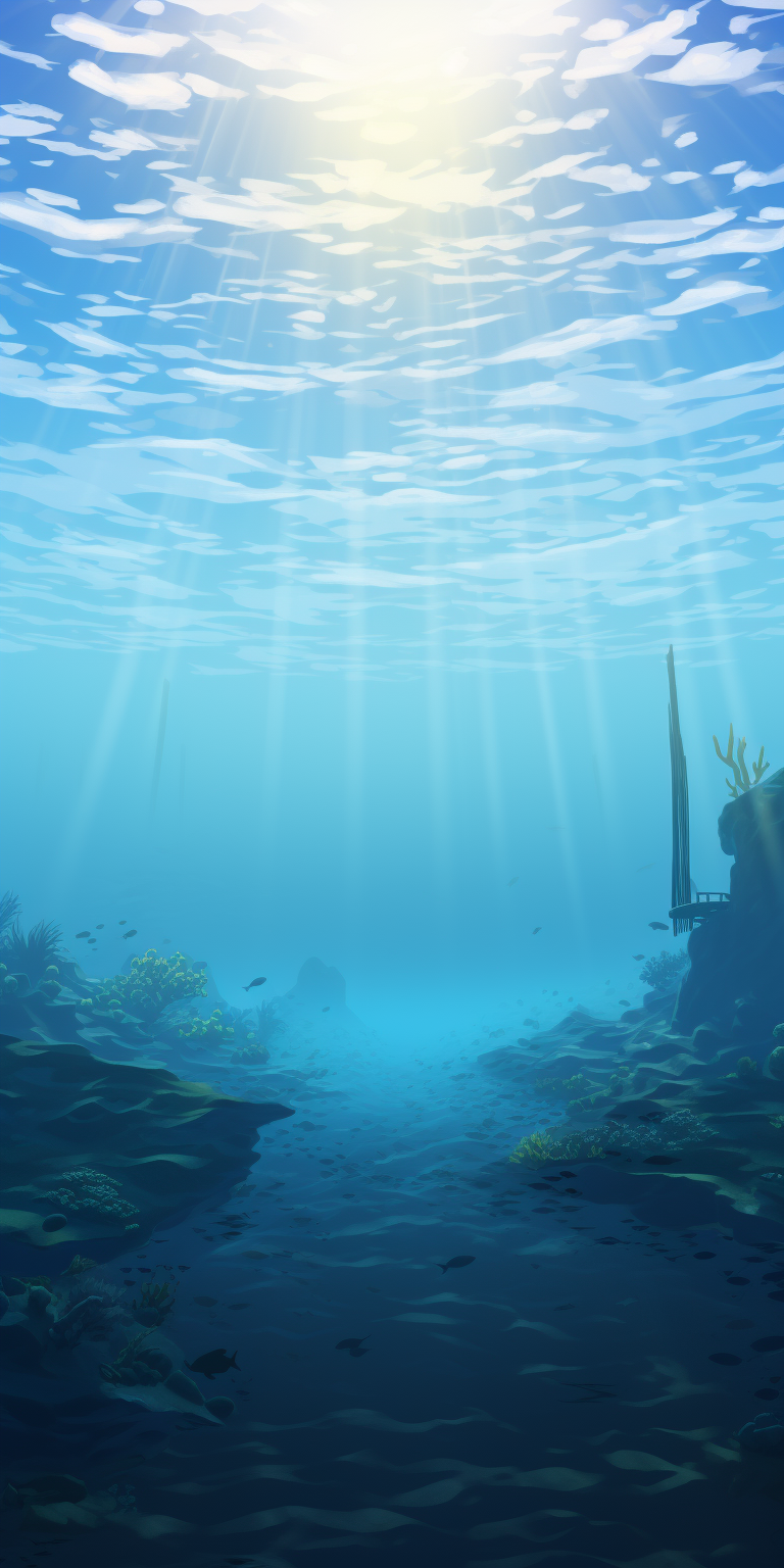 Calm open sea with underwater and sky cross-section