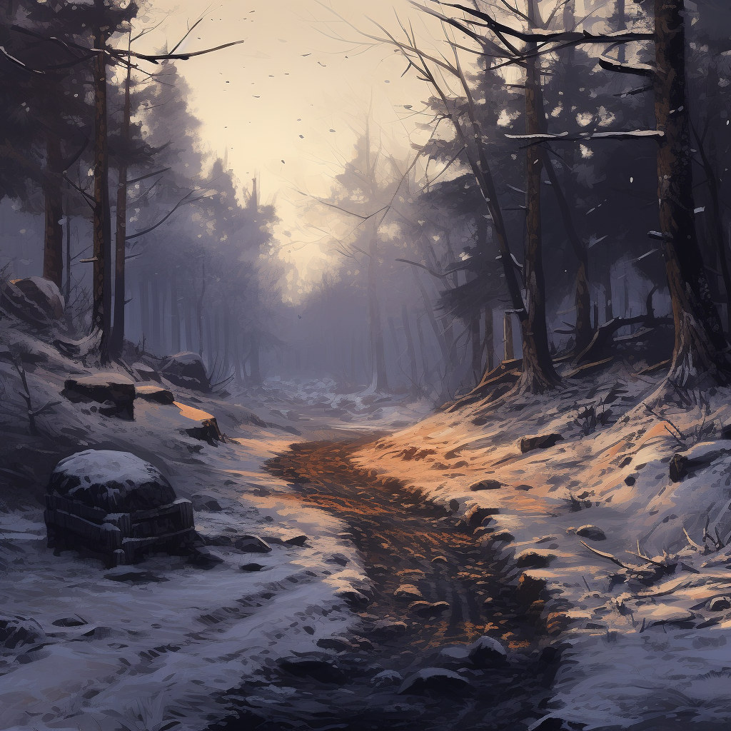 Winter Woods with Cobble Road