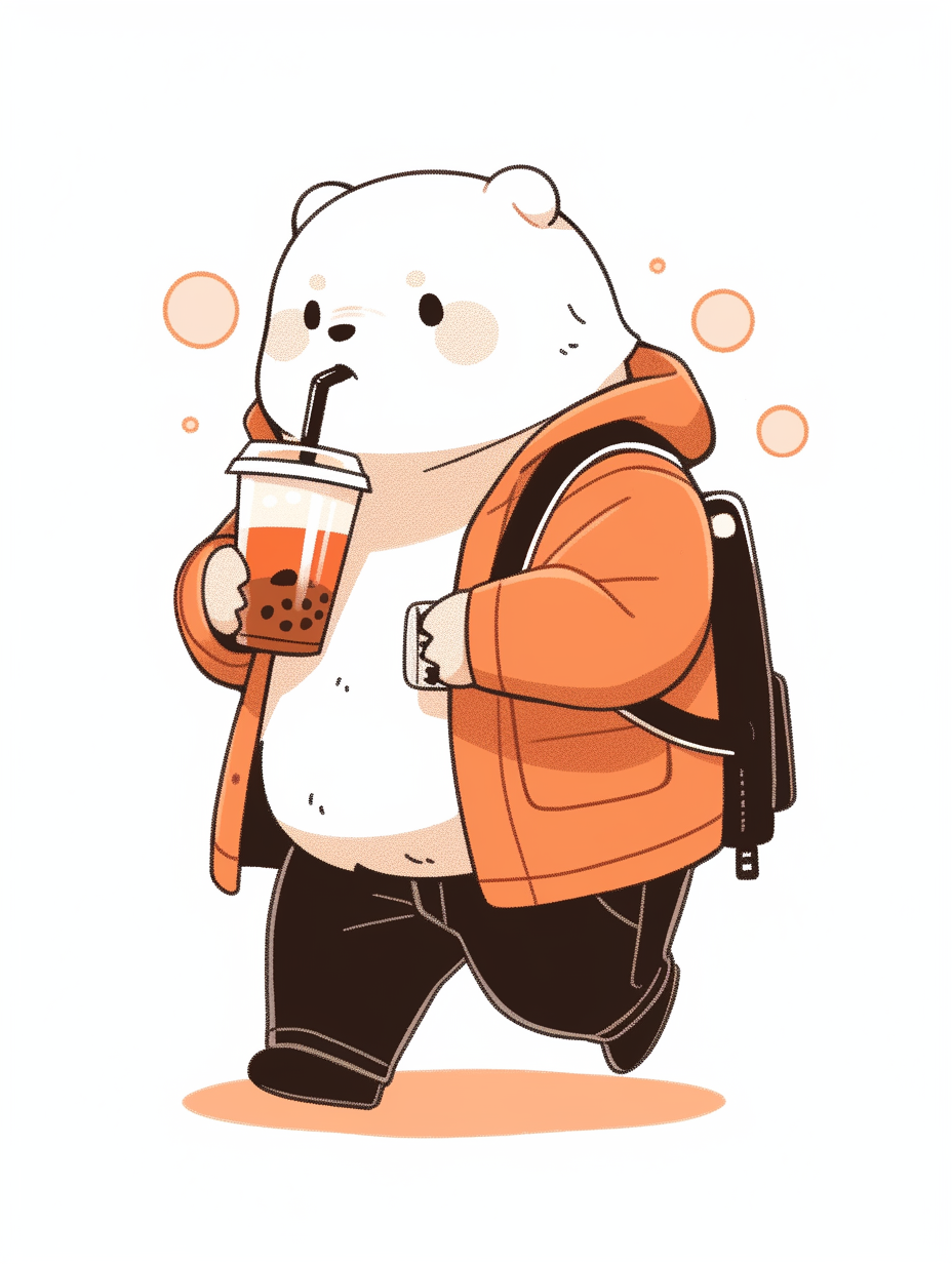 Polar bear holding iced coffee