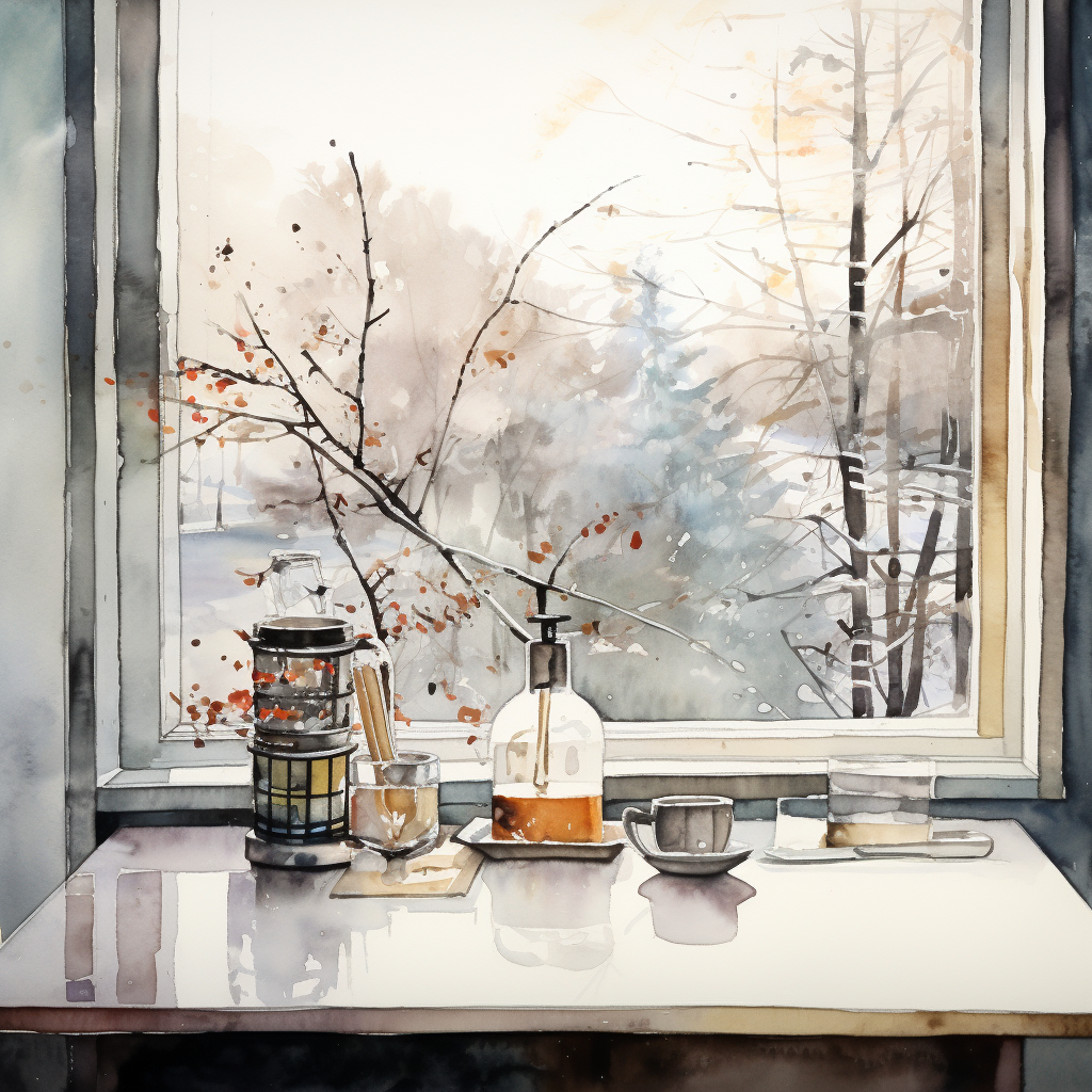 winter kitchen window painting