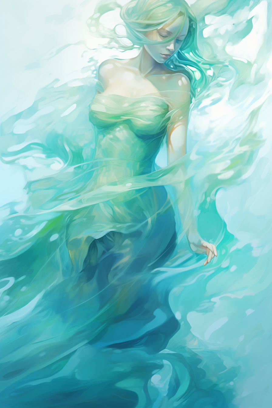 Translucent swimmer in serene ocean