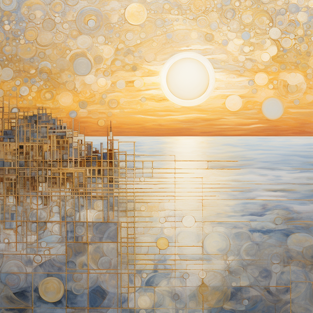 Serene ocean at dawn with golden accents