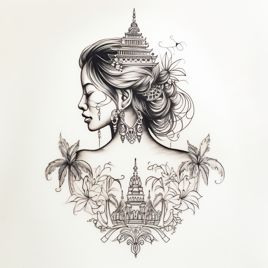 Cambodian tattoo outline design for neck