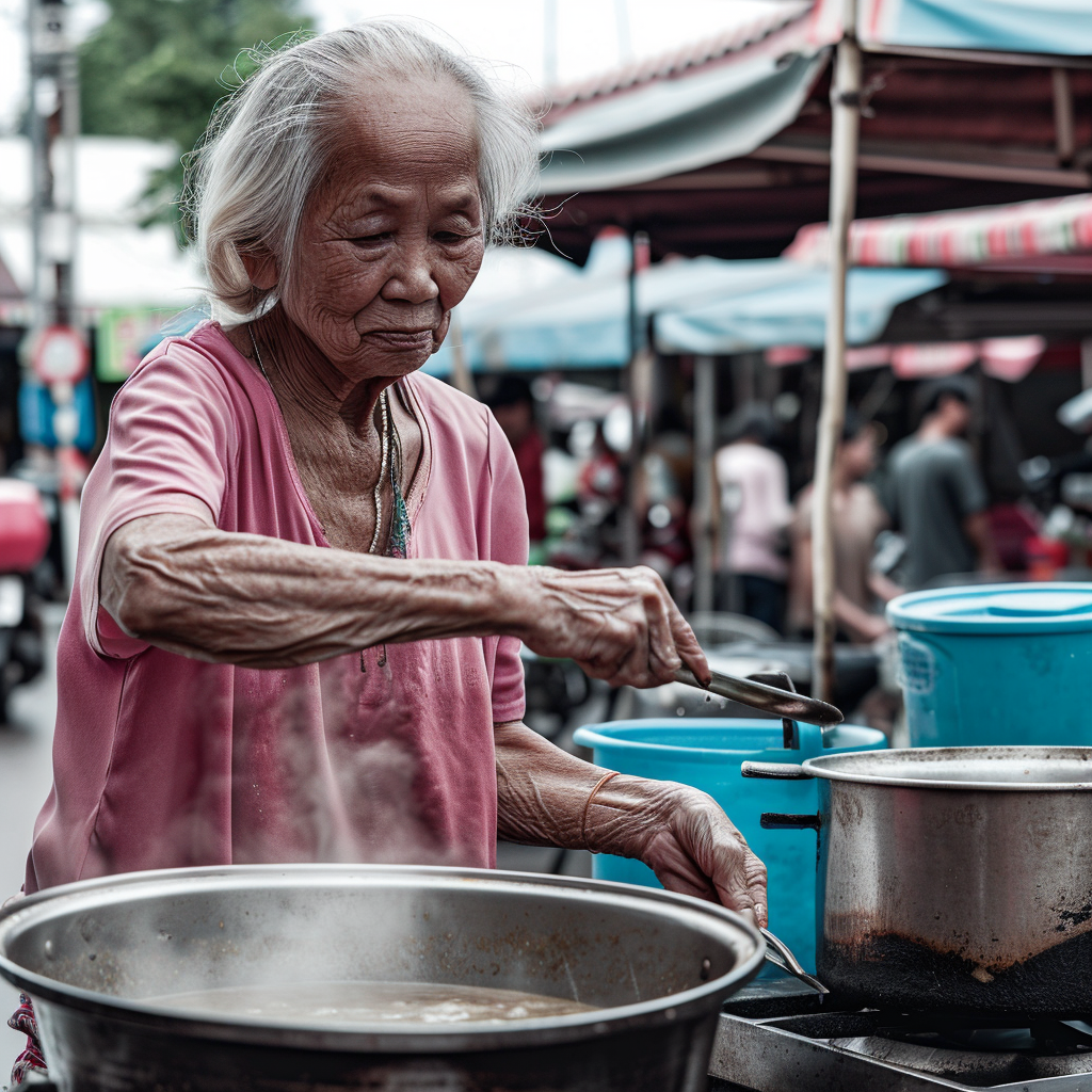 Cambodian Woman Cooking with Cinematic Lighting