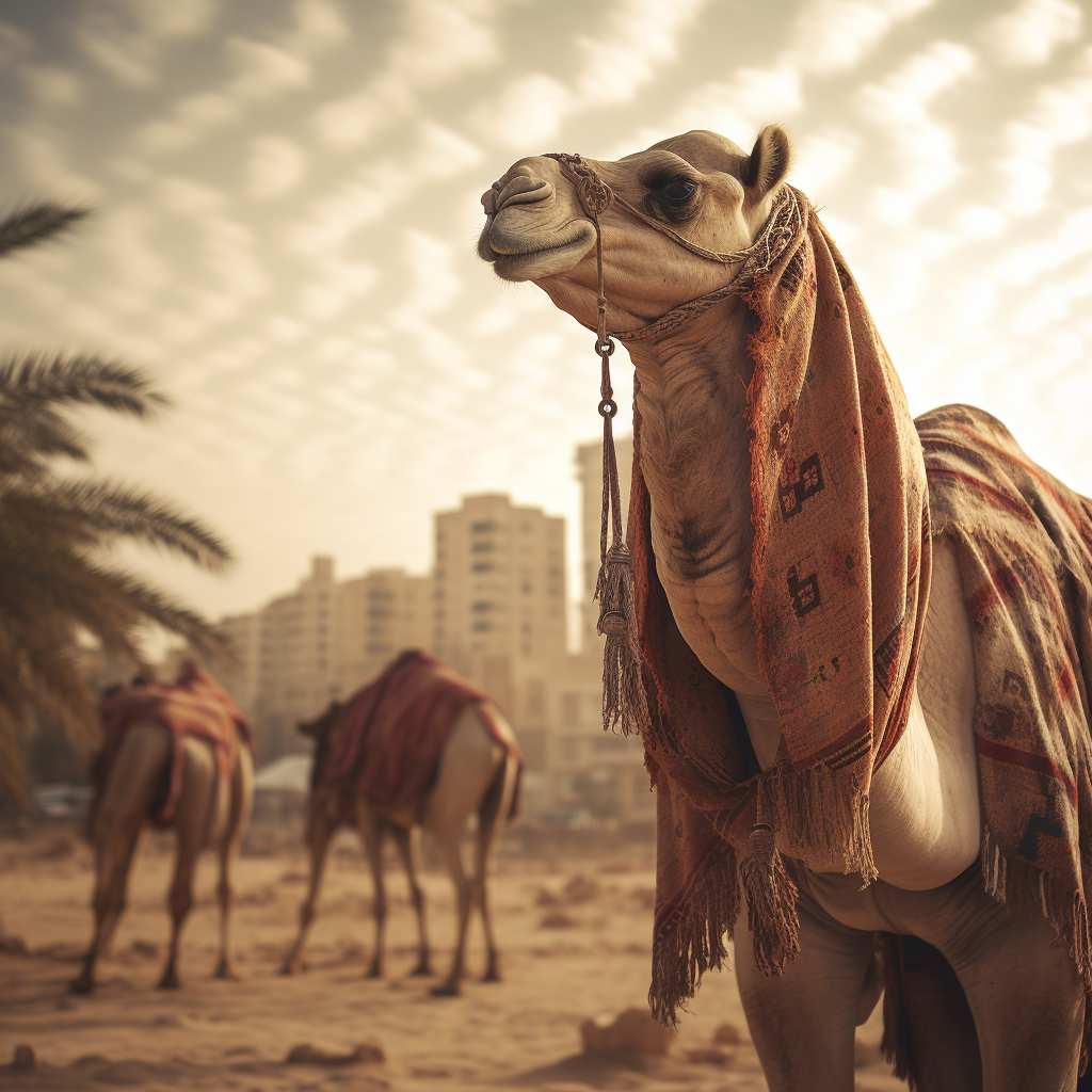 Traditional camel in Jeddah's heritage district