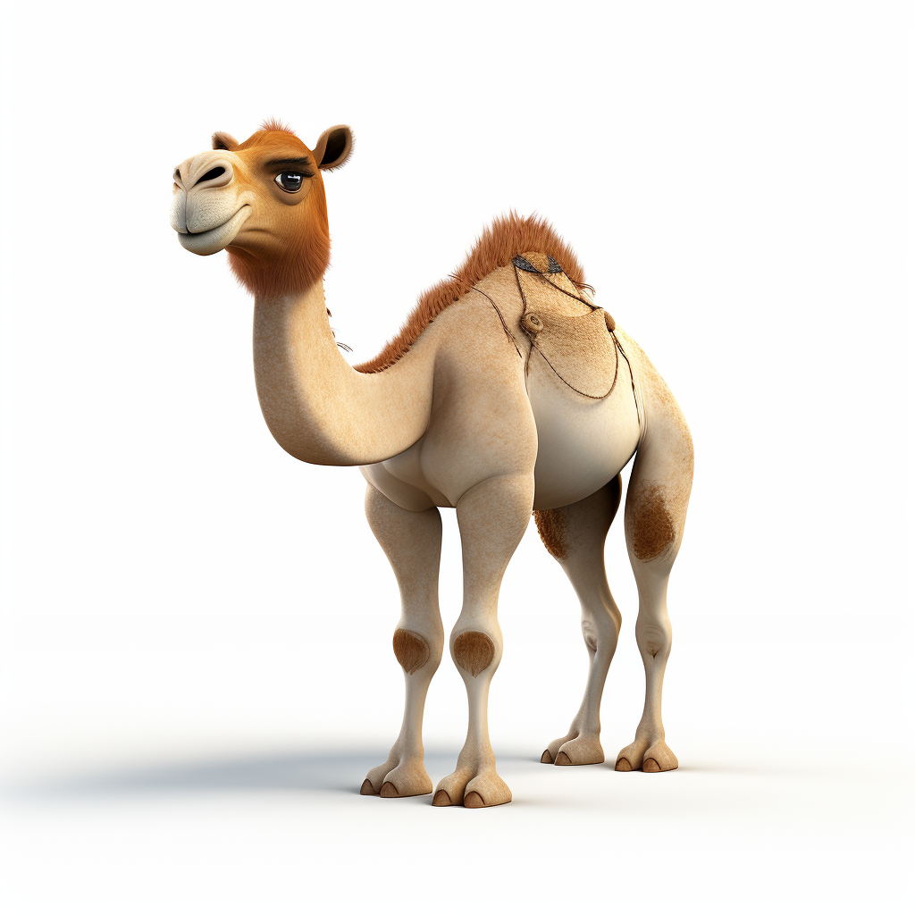 Cartoon-style camel in Pixar animation