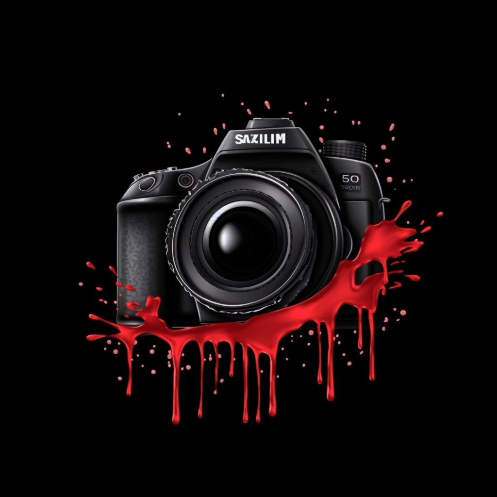 Red spray paint dripping on camera lens logo